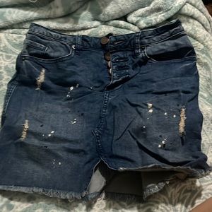 Paint splotch jean skirt